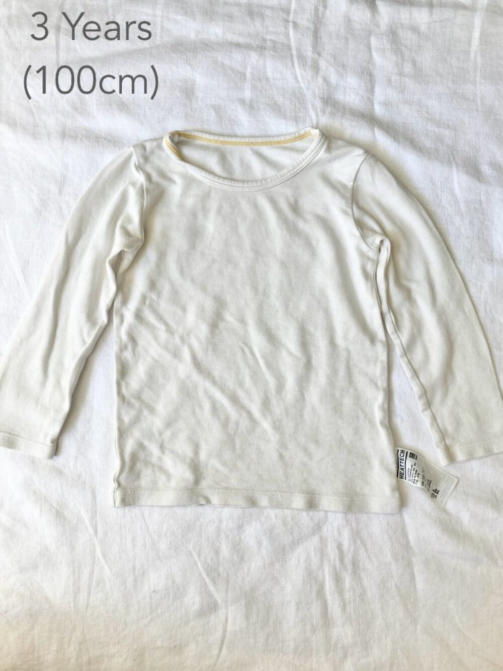 🪴5/$30 Uniqlo 3 Year Toddler 100cm HeatTech White Long Sleeve Base Layer Winter